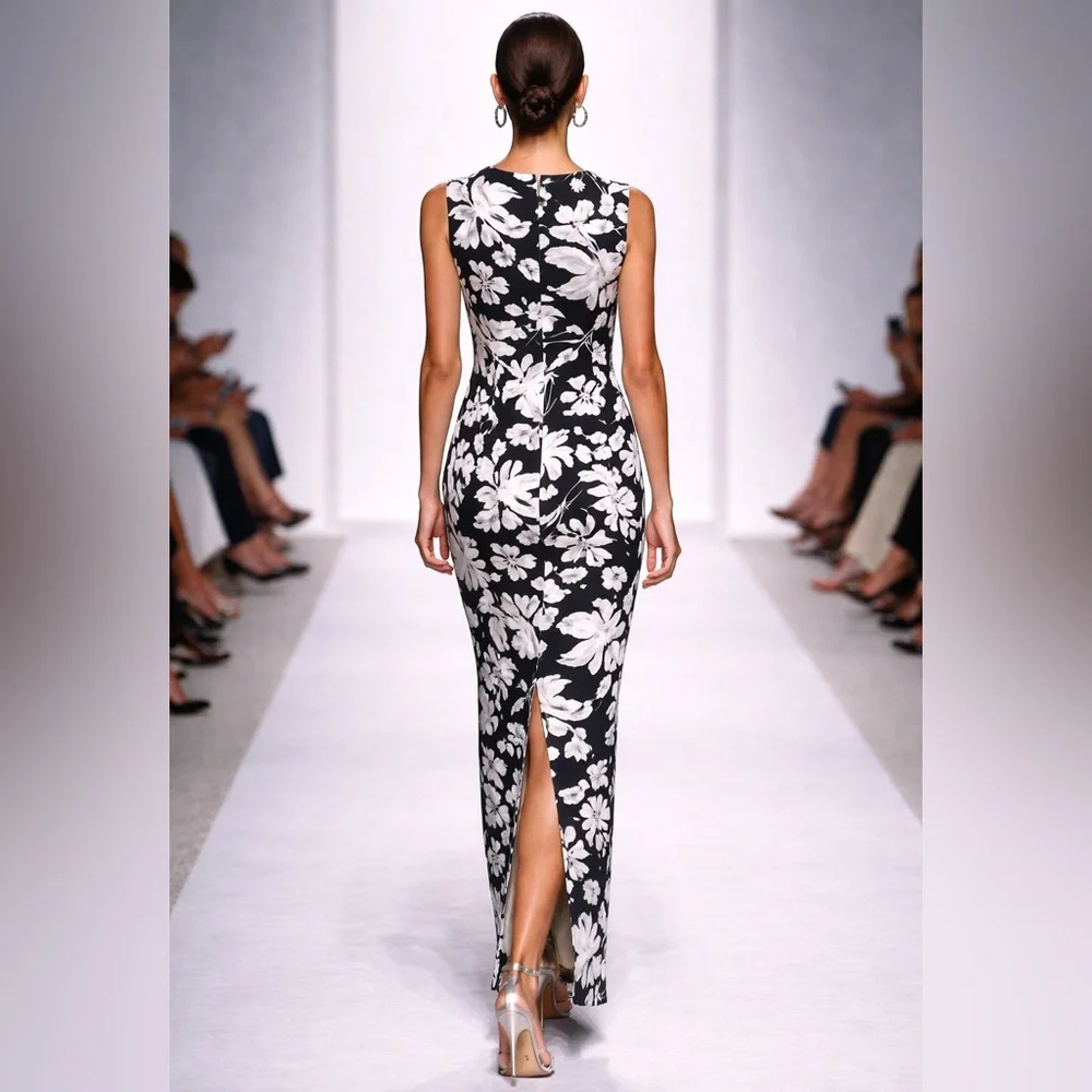 Chaps Black White Floral Dress Size 4 Chic Evening Cocktail - Picture 3 of 9